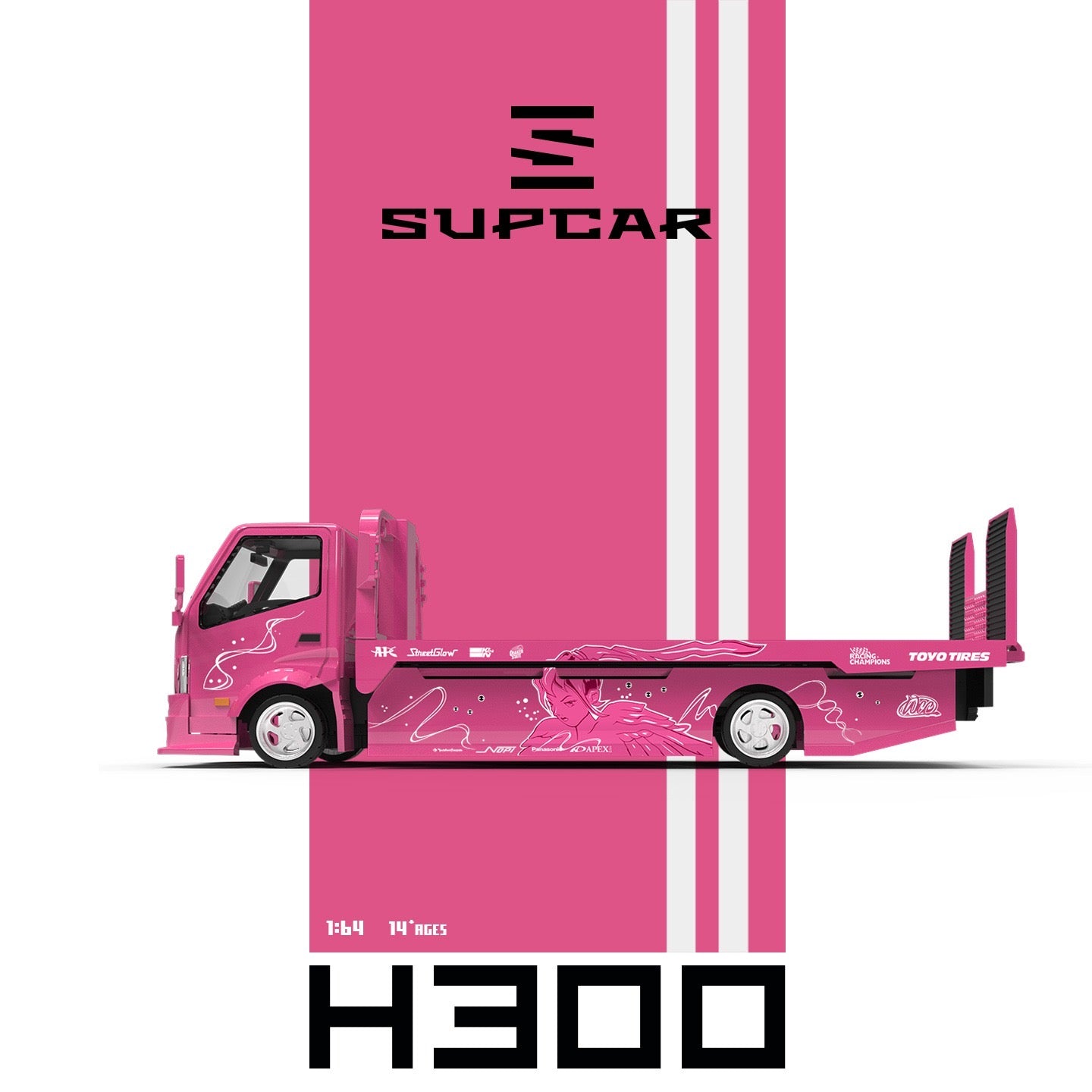 SuperCar - Pre-Order - H300 Flatbed Transport Trailer - pink Wing - SC647255