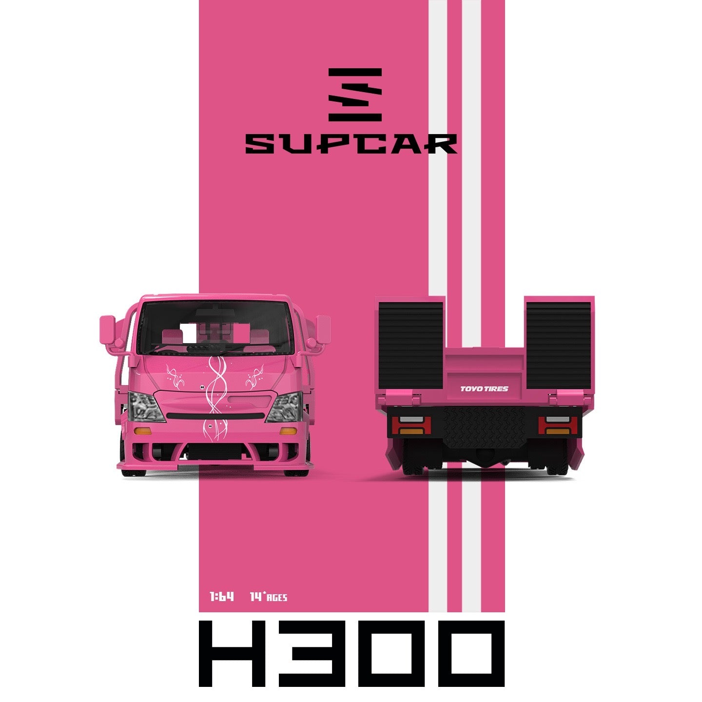 SuperCar - Pre-Order - H300 Flatbed Transport Trailer - pink Wing - SC647255