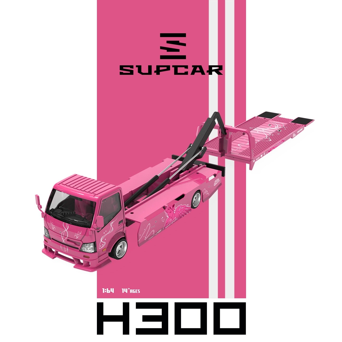 SuperCar - Pre-Order - H300 Flatbed Transport Trailer - pink Wing - SC647255