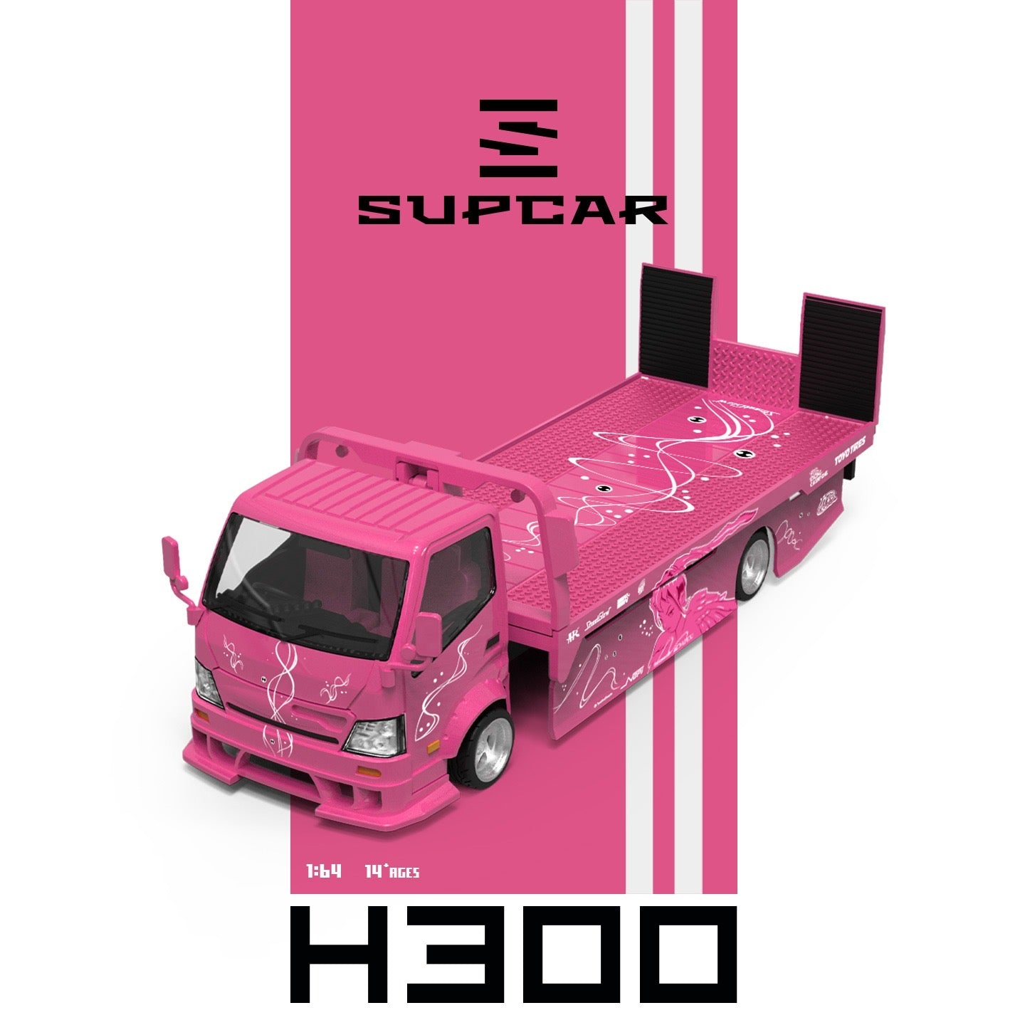 SuperCar - Pre-Order - H300 Flatbed Transport Trailer - pink Wing - SC647255