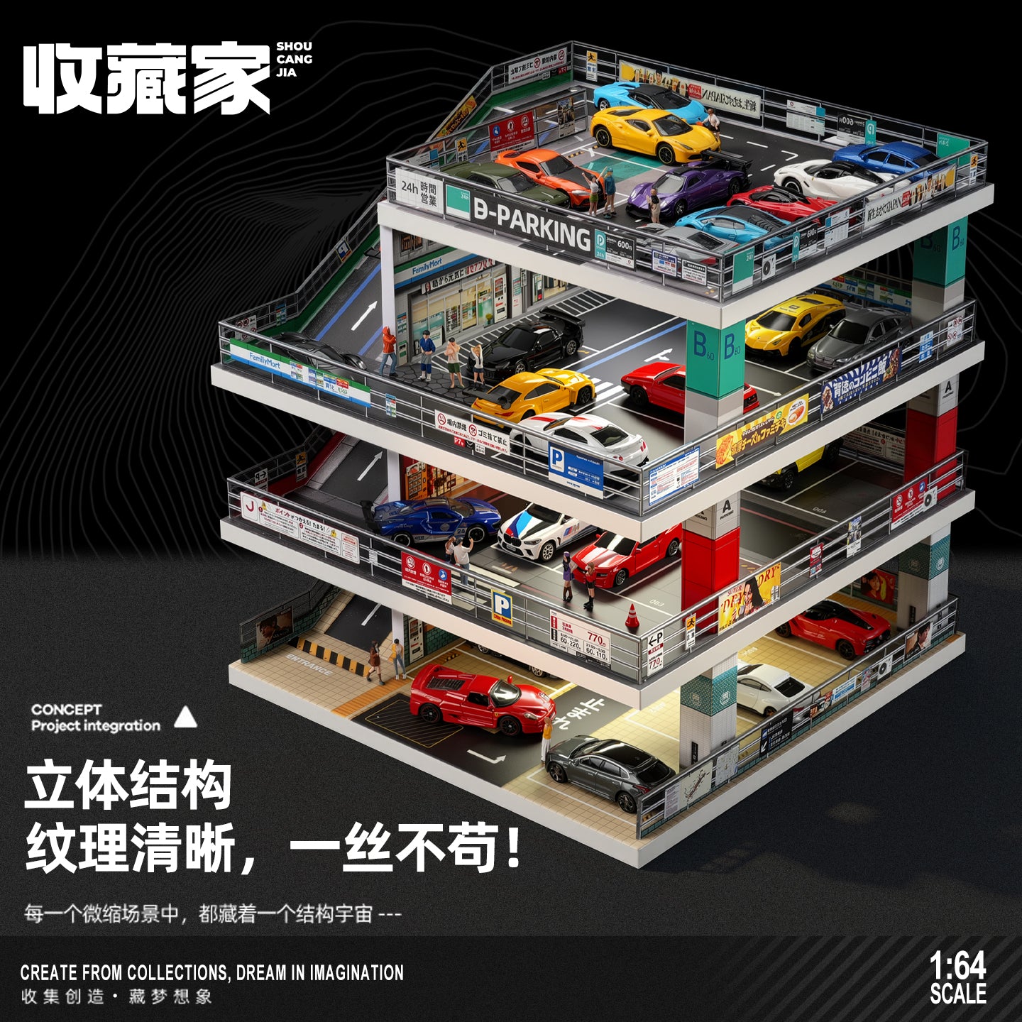SCJ Diorama - Pre-Order - 4 Storey Car Park Diorama mit Beleuchtung - SCJ-73455