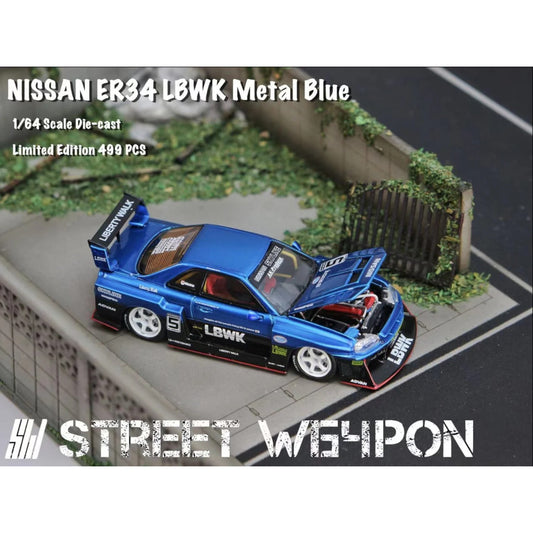 StreetWeapon - Pre-Order - LBWK GT-R ER34, Blue metallic, Openable Hood