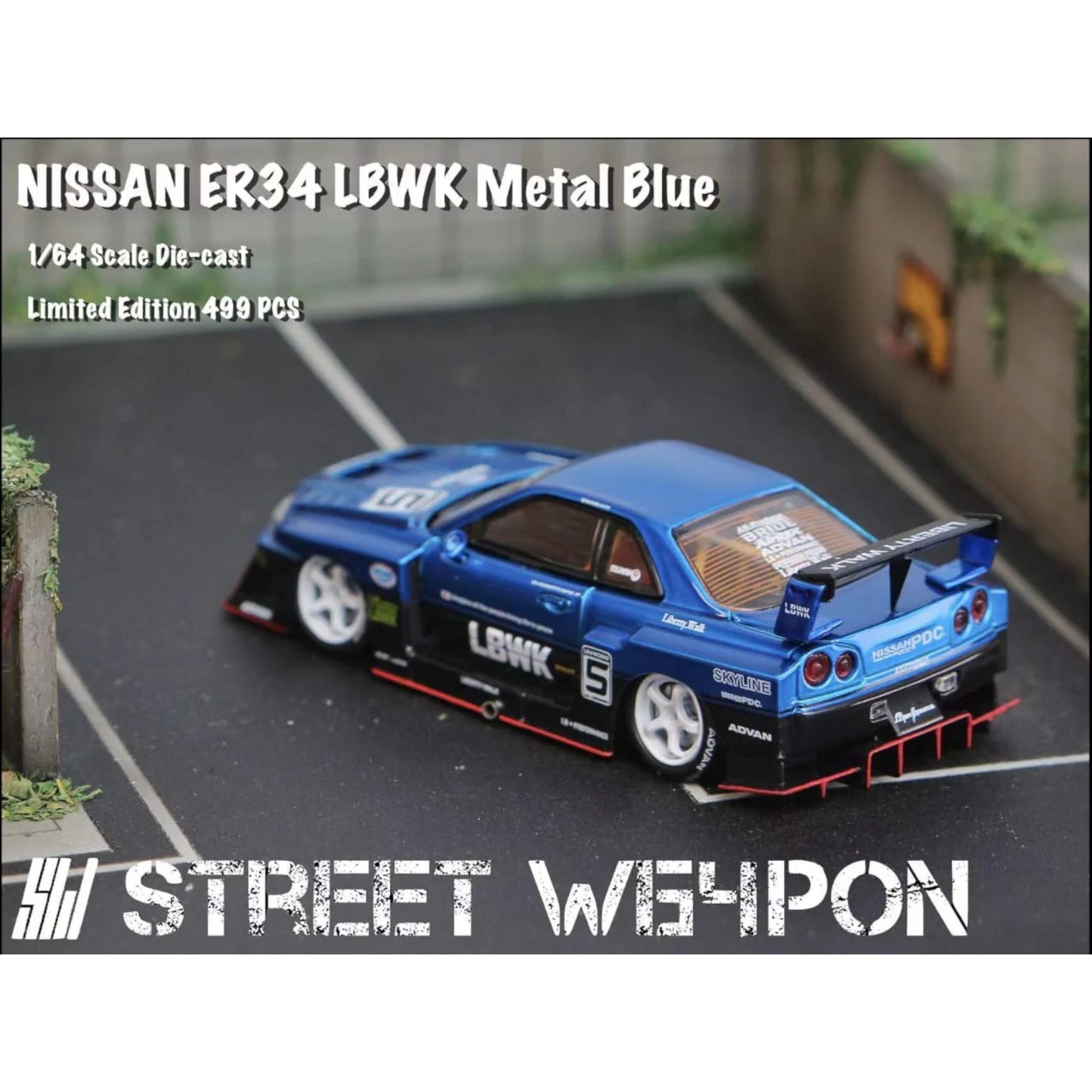 StreetWeapon - Pre-Order - LBWK GT-R ER34, Blue metallic, Openable Hood