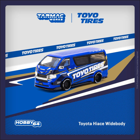 Tarmac Works - Pre-Order - Toyota Hiace Widebody *Toyo Tires*, blue/white - T64-038-TOYO