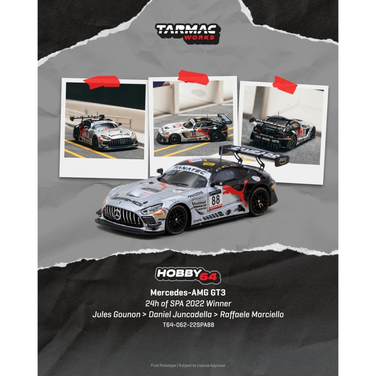 Tarmac Works - Pre-Order - Mercedes-AMG GT3 24h of SPA 2022 Winner - T64-062-22SPA88