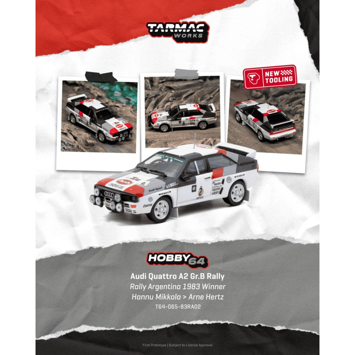 Tarmac Works - Pre-Order - Audi Quattro A2 Gr.B Rally Rally Argentina 1983 Winner - T64-065-83RA02