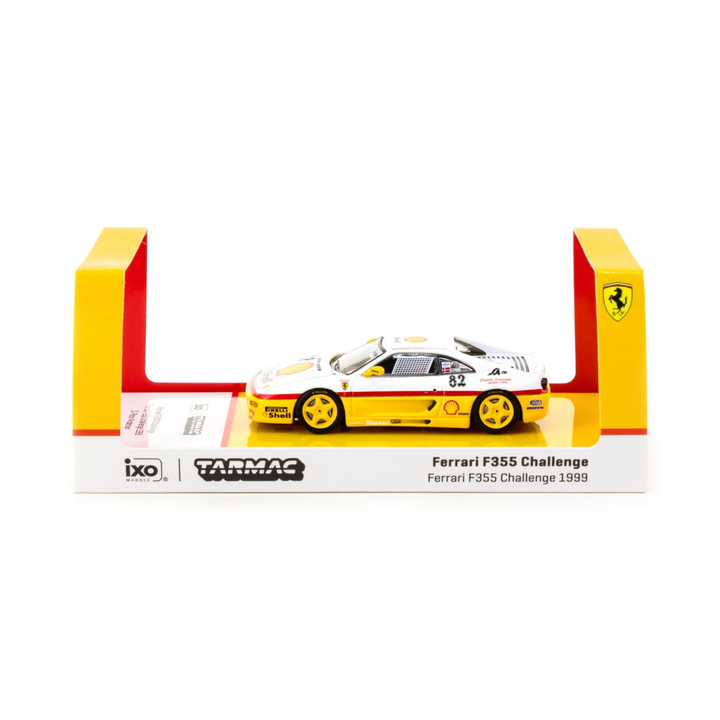 Tarmac Works - 1999 Ferrari F355 Challenge #82 D. Peter Andersen, white/yellow - T64-083-99CHA82