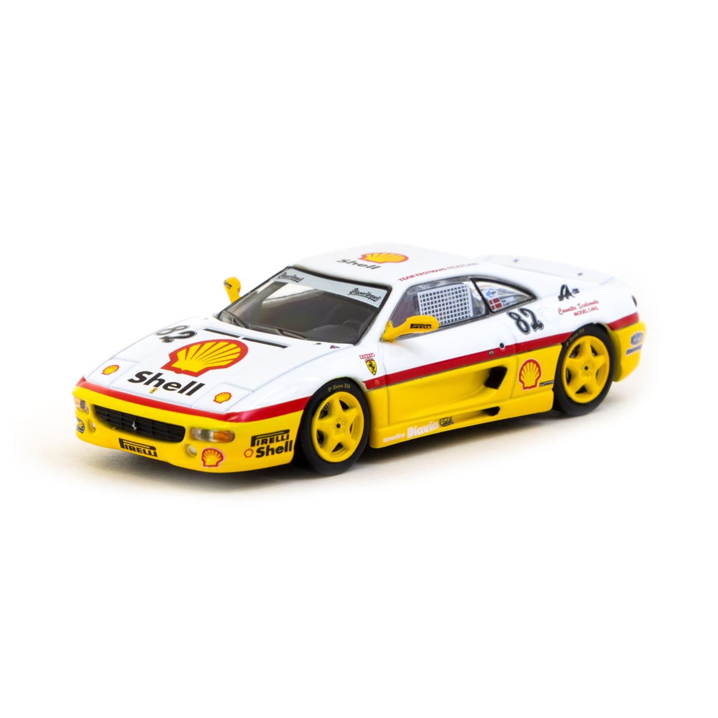 Tarmac Works - 1999 Ferrari F355 Challenge #82 D. Peter Andersen, white/yellow - T64-083-99CHA82