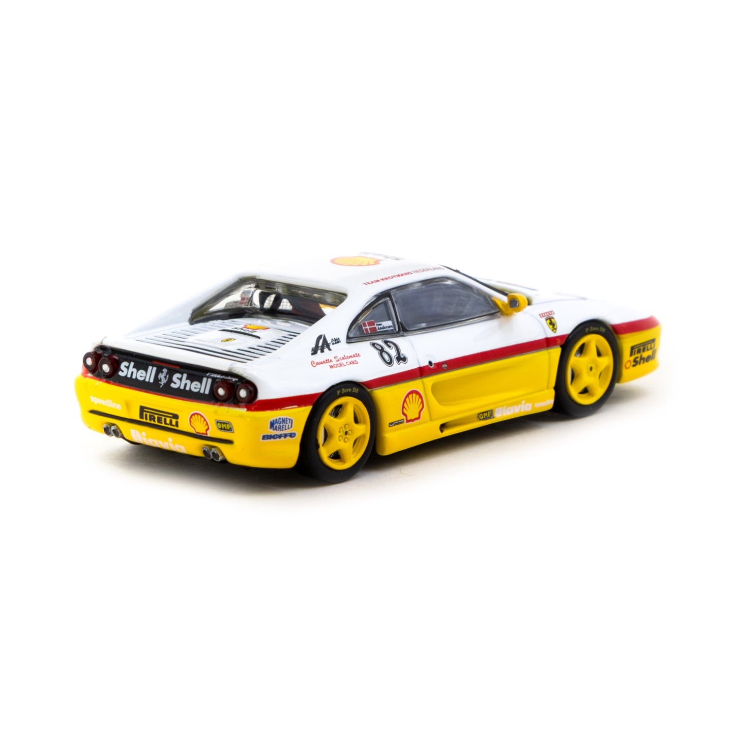 Tarmac Works - 1999 Ferrari F355 Challenge #82 D. Peter Andersen, white/yellow - T64-083-99CHA82