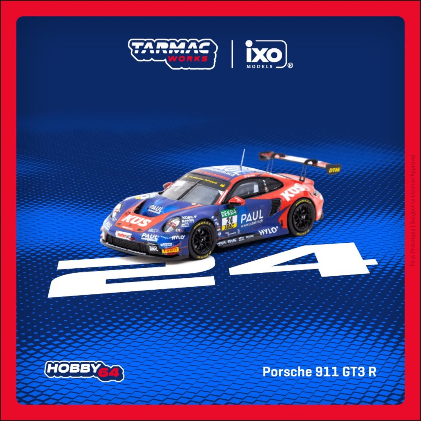 Tarmac Works - Pre-Order - 2023 Porsche 911 GT3 R DTM #24 Ayhancan Güven, blue/red - T64-084-23DTM24