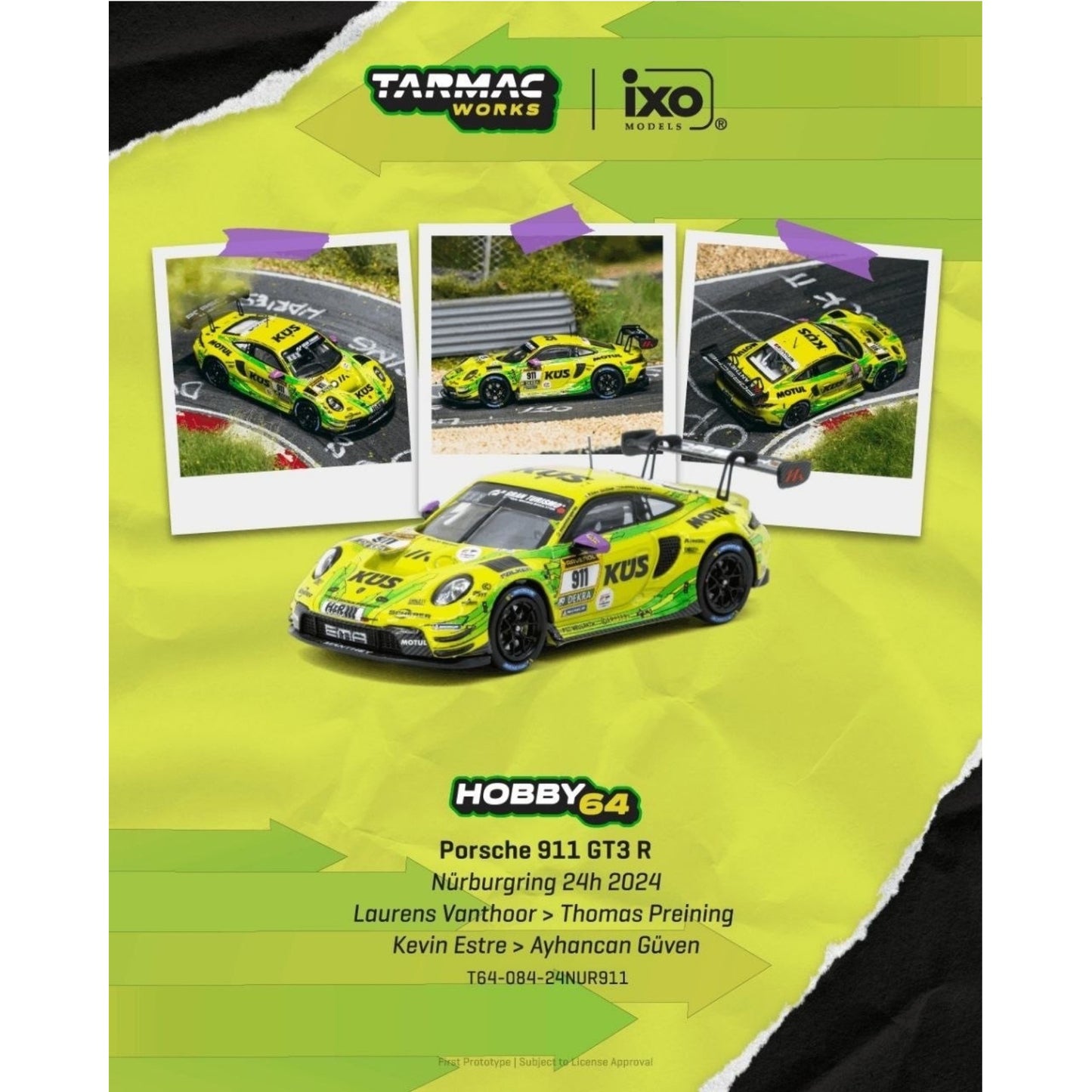 Tarmac Works - Pre-Order - 2024 Porsche 911 (992) GT3 R #911 Nurburgring 24h - T64-084-24NUR911