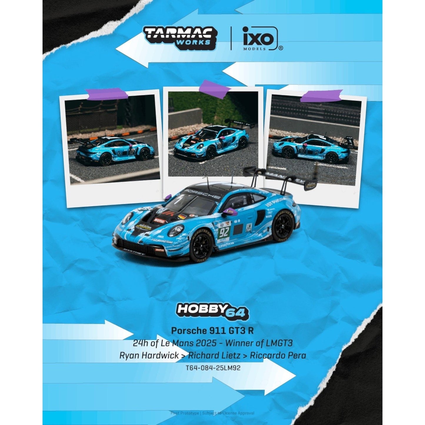 Tarmac Works - Pre-Order - Porsche 911 GT3 R 24h of Le Mans 2025 - Winner of LMGT3 - T64-084-25LM92