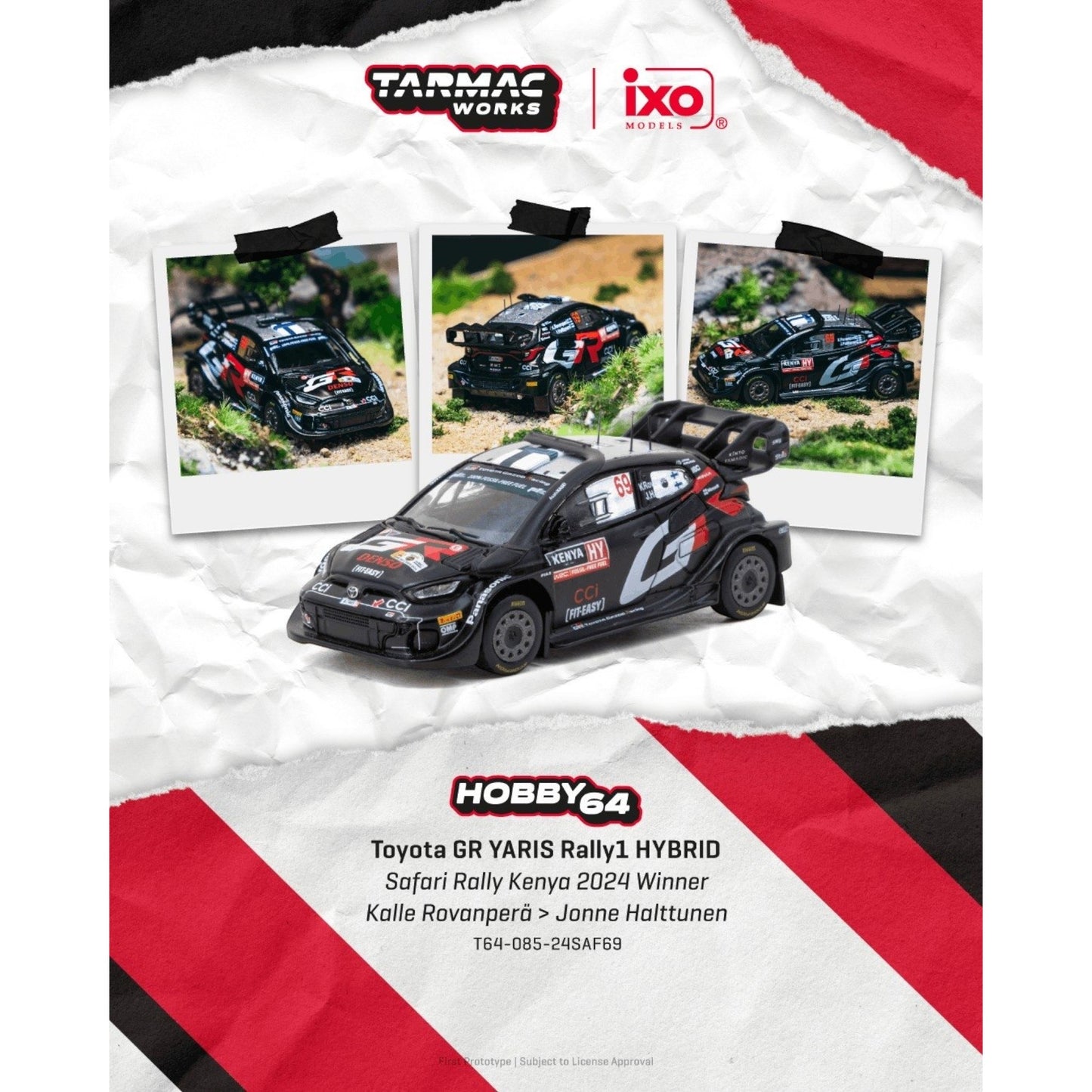 Tarmac Works - Pre-Order - Toyota GR YARIS Rally1 HYBRID Safari Rally Kenya 2024 Winner - T64-085-24SAF69