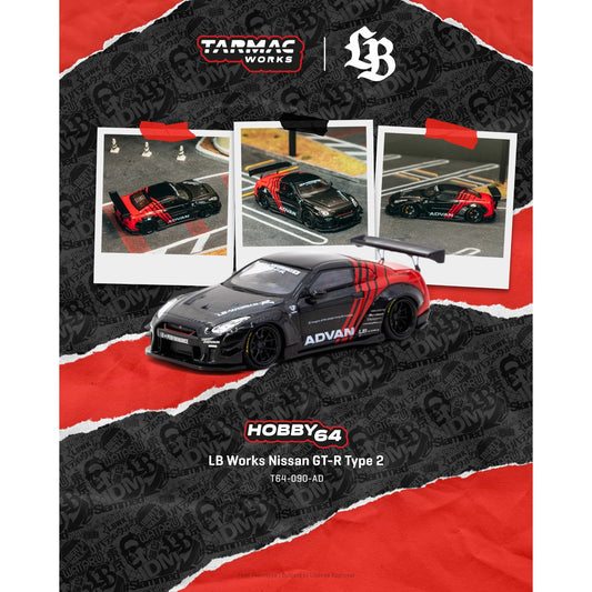 Tarmac Works - Pre-Order - NISSAN GT-R (R35) LB WORKS TYPE 2  BLACK ADVAN 2026 - T64-090-AD