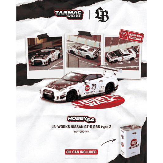 Tarmac Works - Pre-Order - 2025 Nissan GT-R (R35) LB Works Type 2 White Athlete X Collect in a LB Limited Tin Can - T64-090-WH