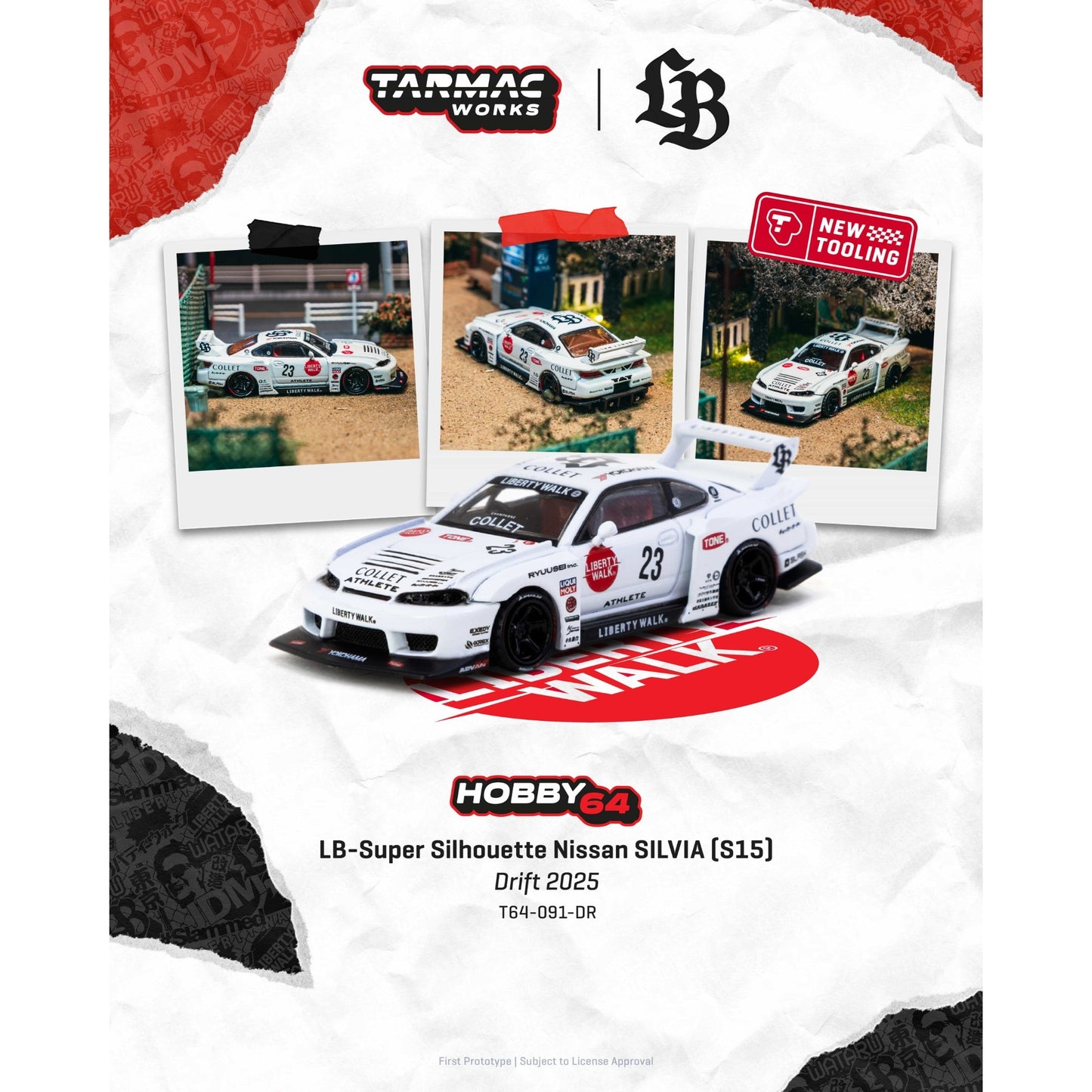 Tarmac Works - Pre-Order - NISSAN SILVIA (S15) LB-SUPER  SILHOUETTE WHITE 2025 - T64-091-DR