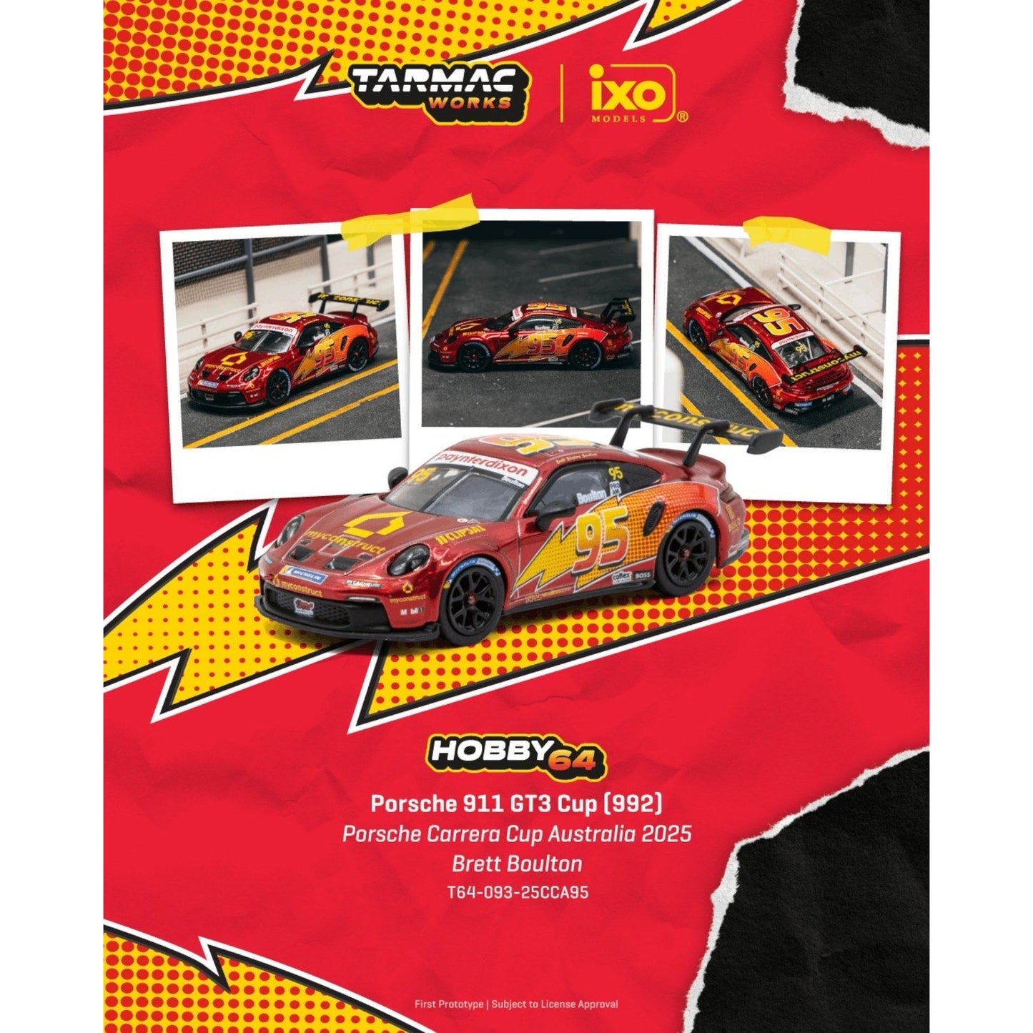 Tarmac Works - Pre-Order - Porsche 911 GT3 Cup (992) Porsche Carrera Cup Australia 2025 Brett Boulton - T64-093-25CCA95