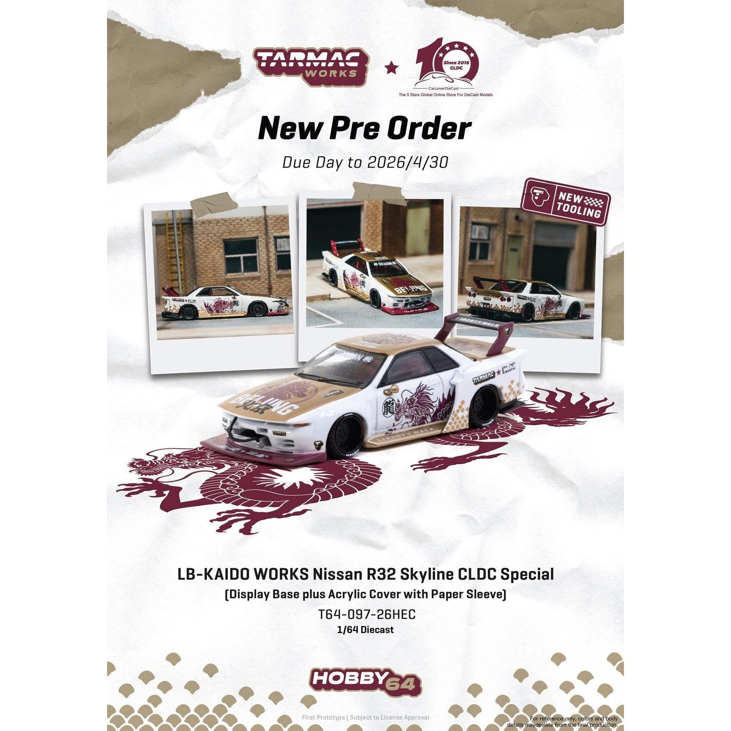 Tarmac Works - Pre-Order - LB-KAIDO WORKS Nissan R32 Skyline HEC2026 - Beijing Edition - T64-097-26HEC