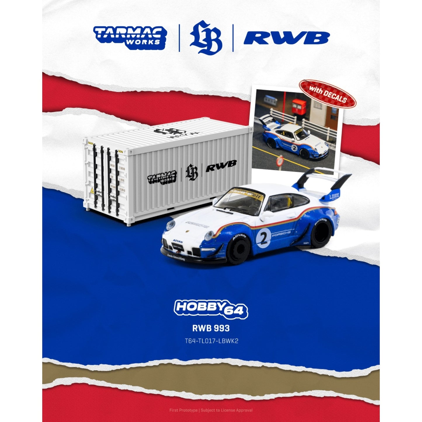 Tarmac Works - Pre-Order - RWB 993 #2 Liberty Walk, blue/white - T64-TL017-LBWK2
