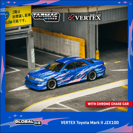 Tarmac Works - Pre-Order - VERTEX Toyota Mark II JZX100, blue metallic - T64G-024-BL