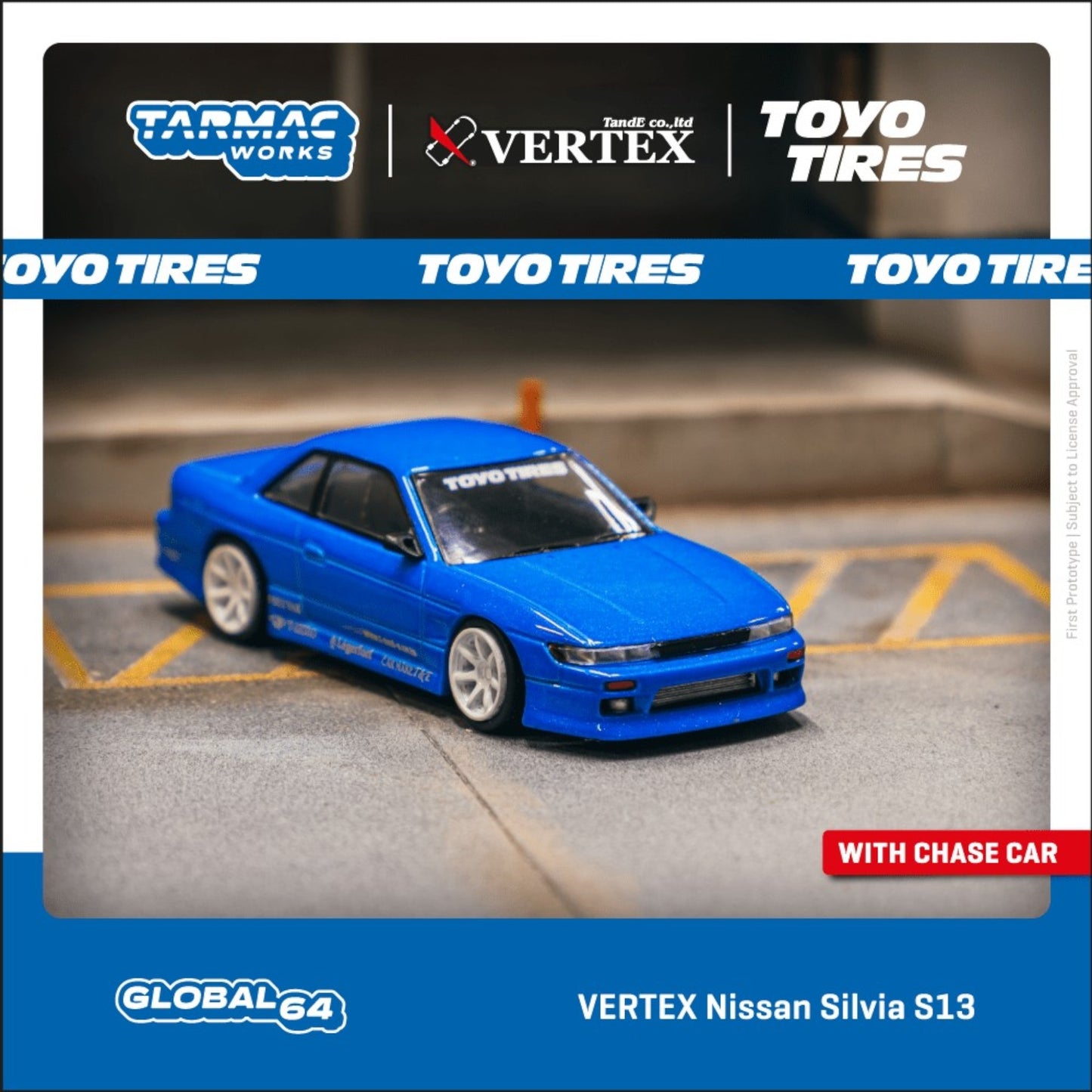 Tarmac Works - Vertex Nissan Silvia S13 *Toyo Tires*, blue metallic - T64G-025-BL-MJ