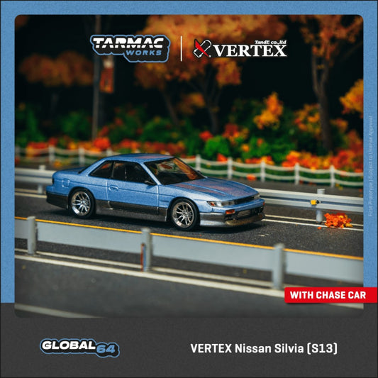Tarmac Works - Pre-Order - VERTEX Nissan Silvia (S13), blue/grey - T64G-025-PU