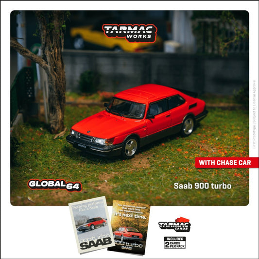 Tarmac Works - Pre-Order - Saab 900 Turbo, red + Trading Cards - T64G-056-RE