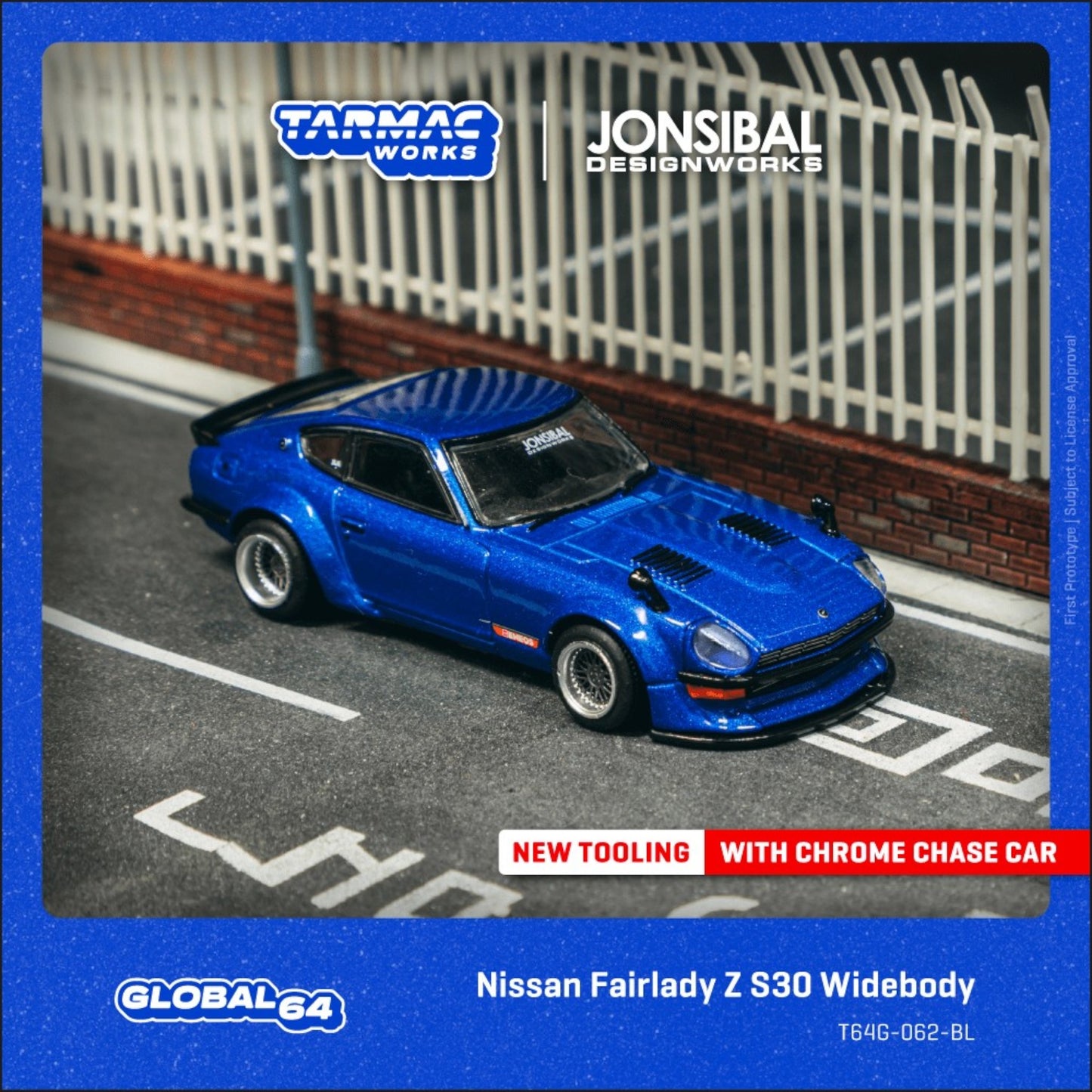 Tarmac Works - Pre-Order - Nissan Fairlady Z S30 Widebody Designed by Jon Sibal,blue - T64G-062-BL