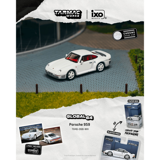 Tarmac Works - Pre-Order - Porsche 959 White With Trading Cards - T64G-068-WH
