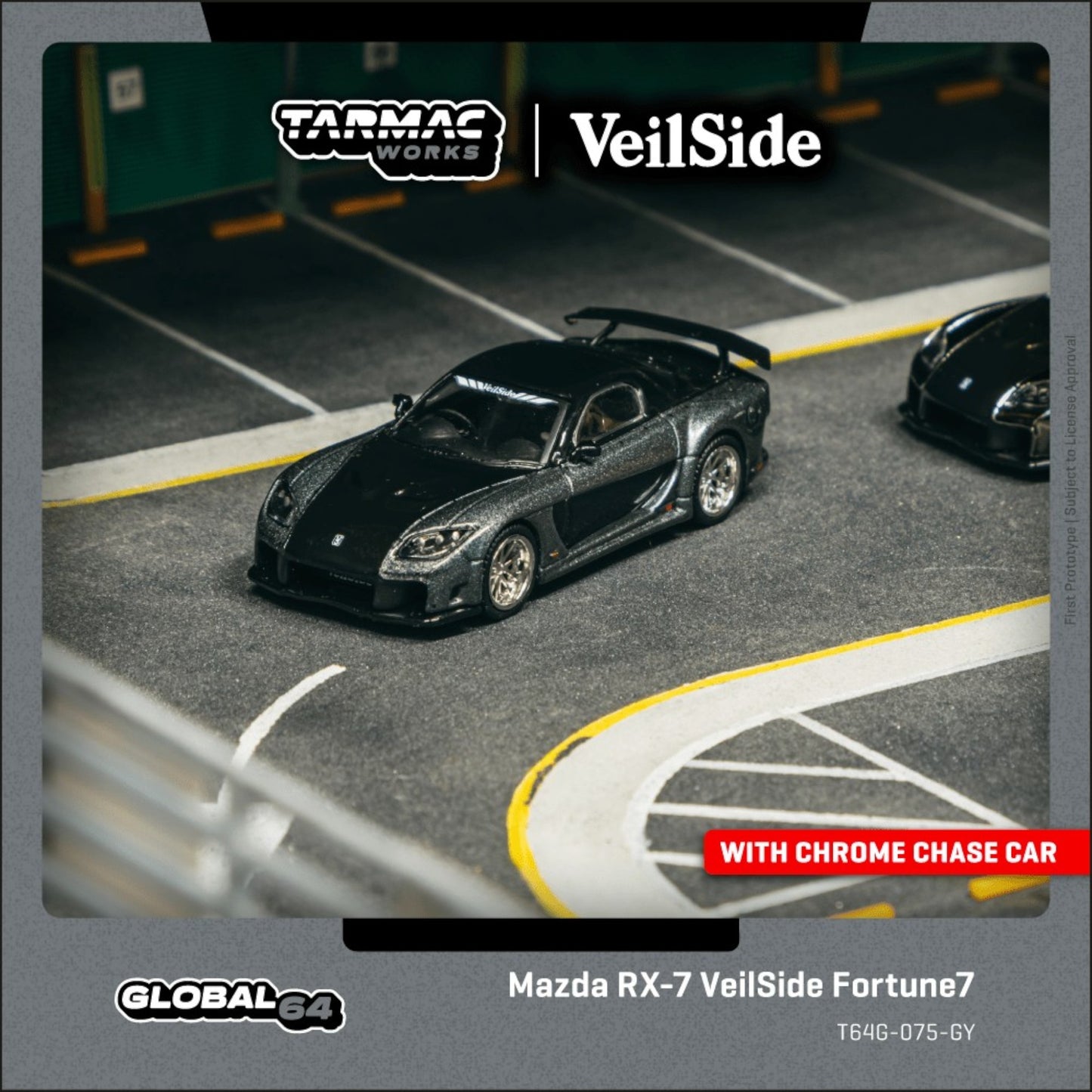 Tarmac Works - Pre-Order - Mazda RX-7 VeilSide Fortune7 grey metallic/black - T64G-075-GY