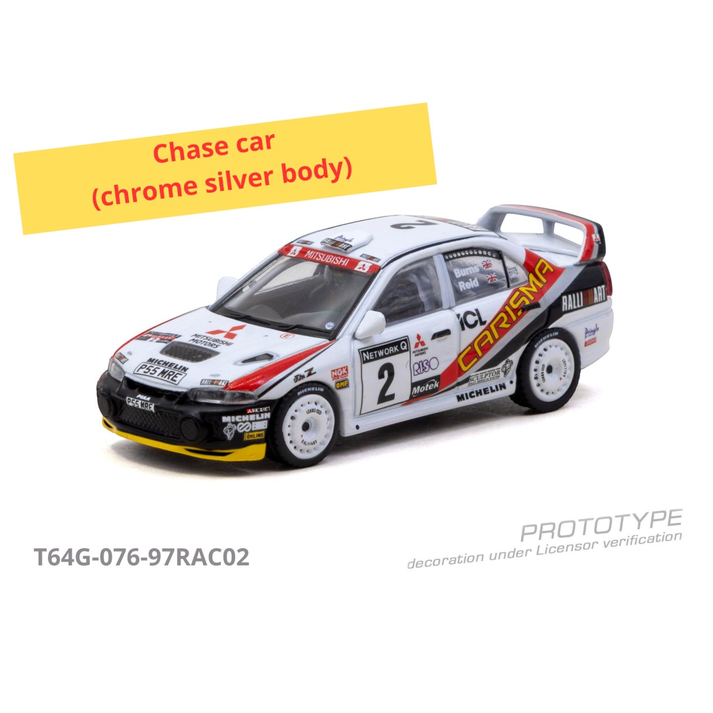 Tarmac Works - Pre-Order - 1997 Mitsubishi Carisma GT Evo IV #2 Richard Burns RAC Rally - T64G-076-97RAC02