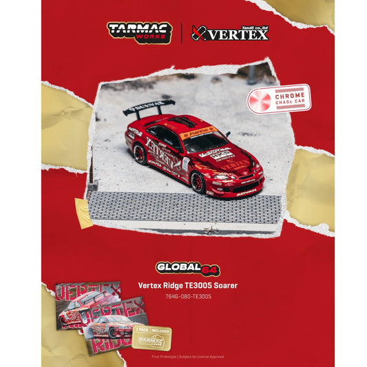 Tarmac Works - Pre-Order - Vertex Ridge TE3005 Soarer, red + Trading Cards - T64G-080-TE3005