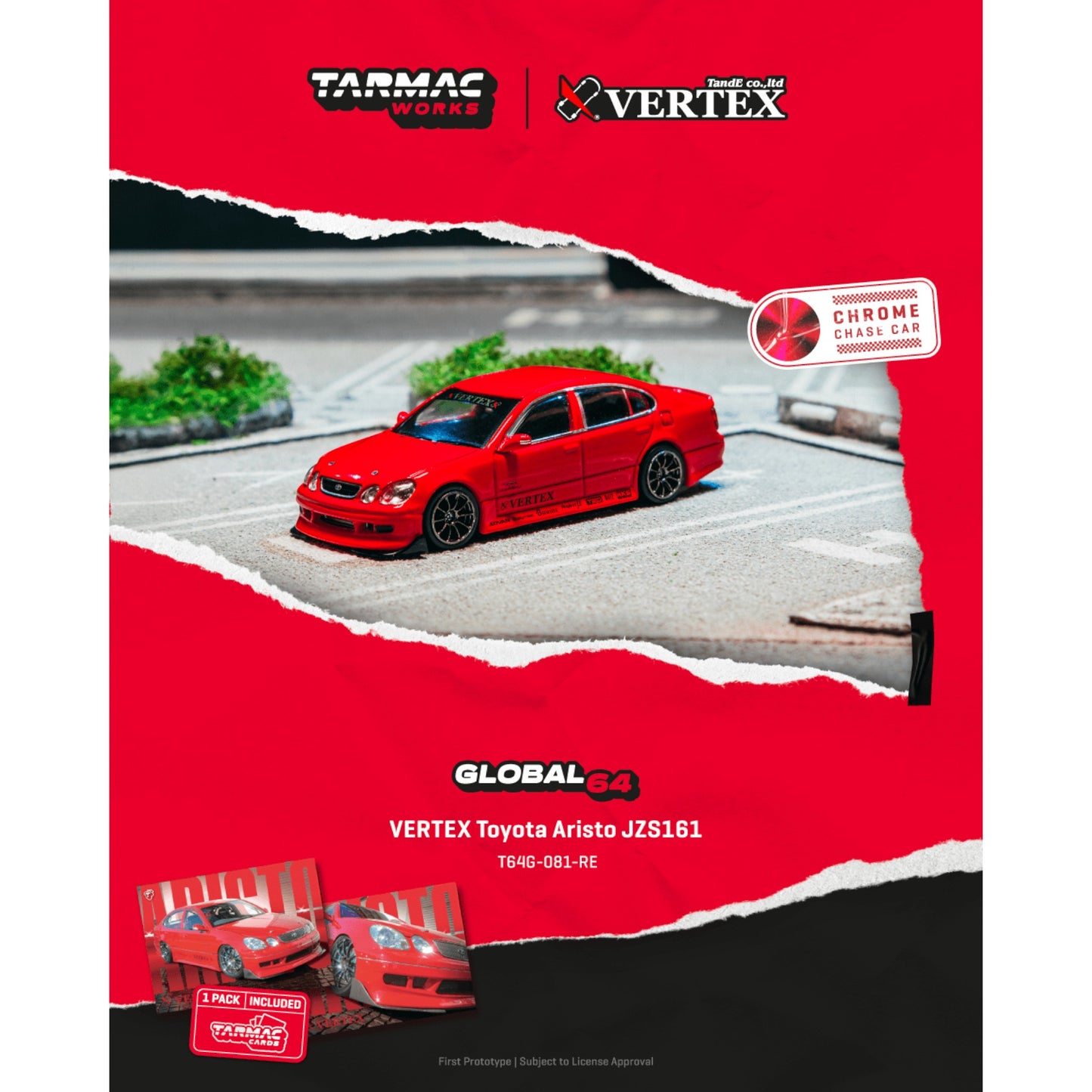 Tarmac Works - Pre-Order - VERTEX Toyota Aristo JZS161, red - T64G-081-RE