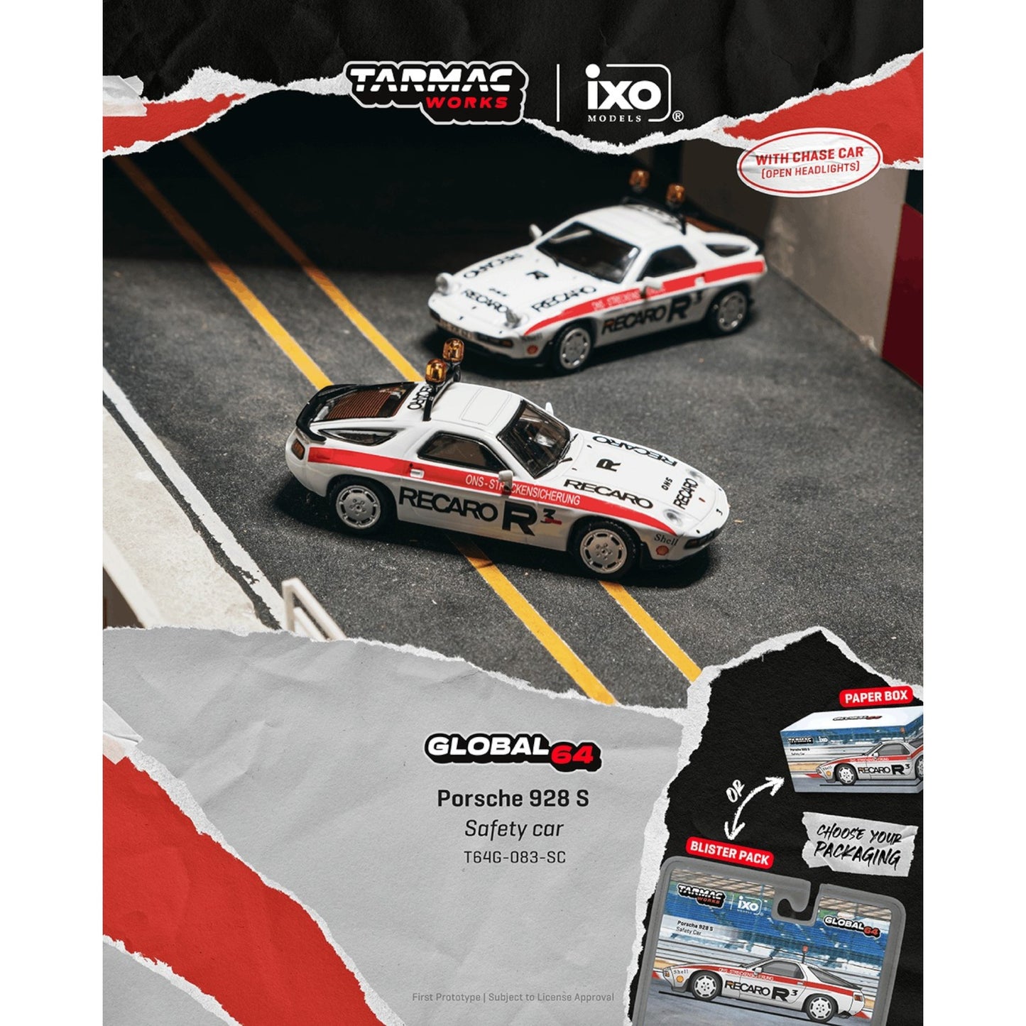 Tarmac Works - Pre-Order - Porsche 928 S Safety Car, white - T64G-083-SC