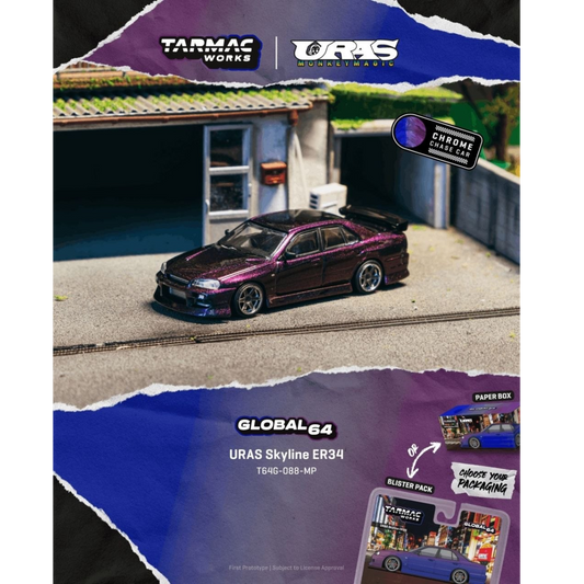 Tarmac Works - Pre-Order - URAS Skyline ER34 Midnight Purple - T64G-088-MP