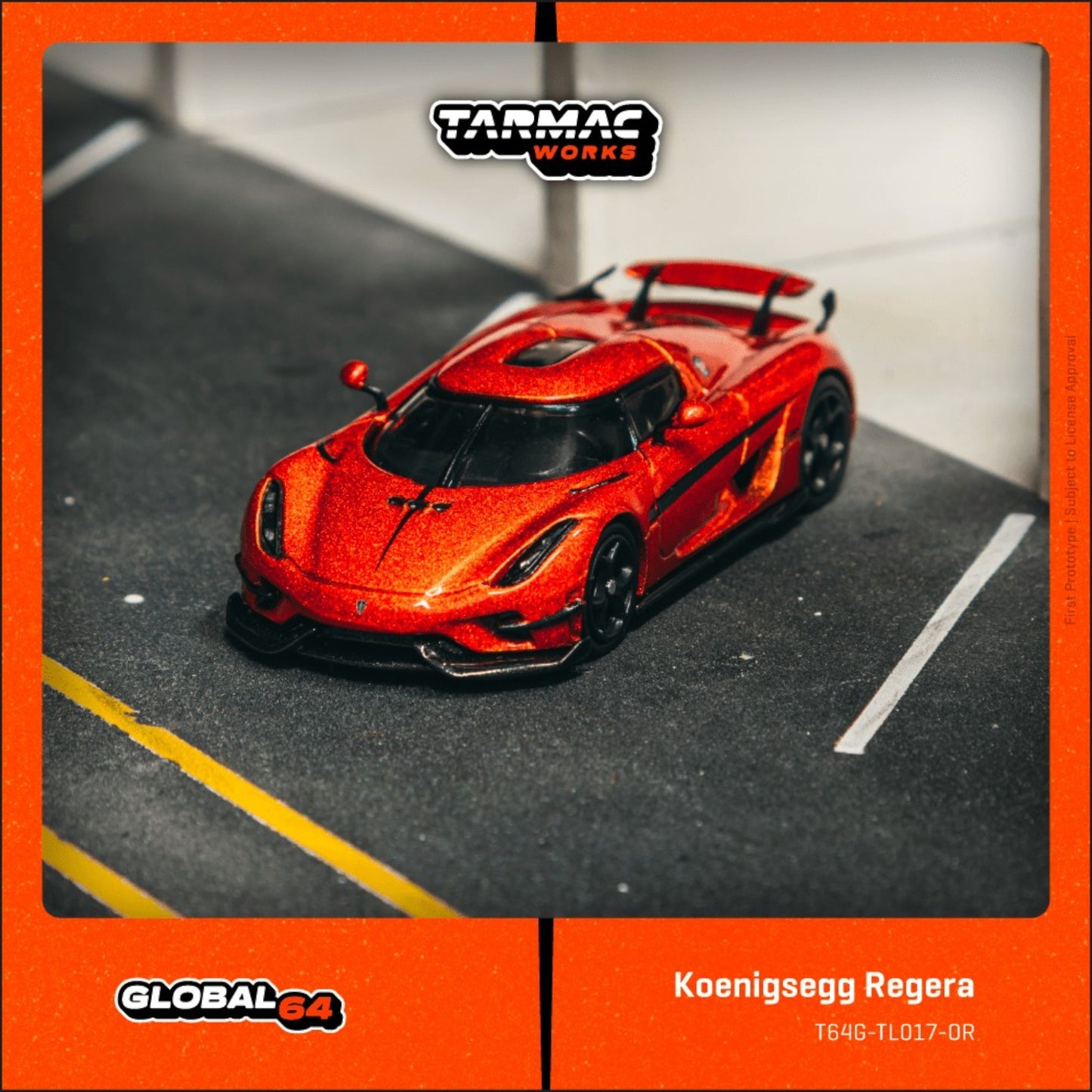 Tarmac Works - Pre-Order - Koenigsegg Regera, orange metallic/black stripes - T64G-TL017-OR