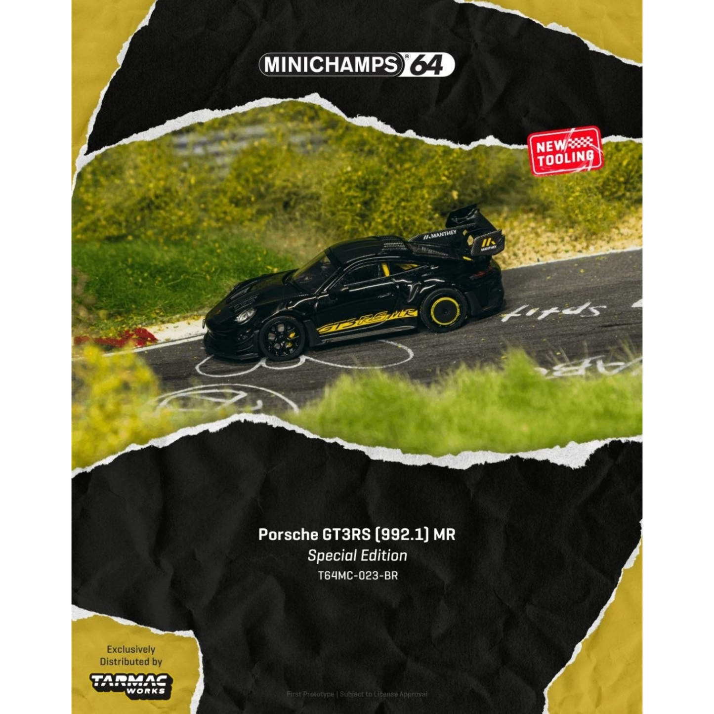 Tarmac Works x Minichamps - Pre-Order - Porsche GT3RS (992.1) MR Black Yellow - T64MC-023-BR