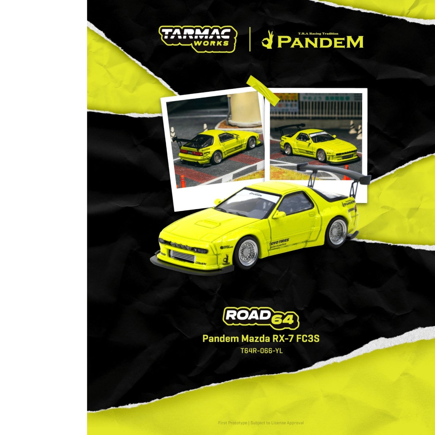 Tarmac Works - Pre-Order - Pandem Mazda RX-7 FC3S, yellow - T64R-066-YL