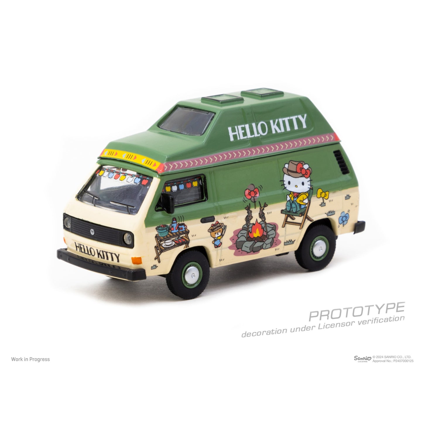 Tarmac Works x Schuco - Pre-Order - Volkswagen T3 Van - *Hello Kitty Camping* - green - T64S-001-HK