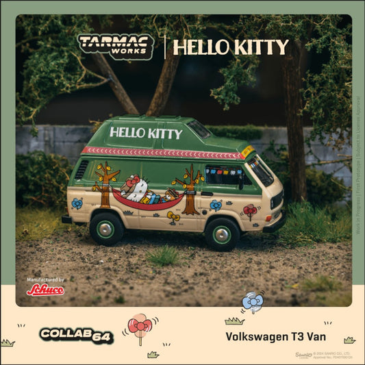 Tarmac Works x Schuco - Pre-Order - Volkswagen T3 Van - *Hello Kitty Camping* - green - T64S-001-HK