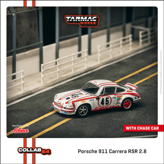 Tarmac Works - Pre-Order - 1973 Porsche 911 Carrera RSR 2.8 24h Le Mans #45 Winner, white/red - T64S-023-73LM45