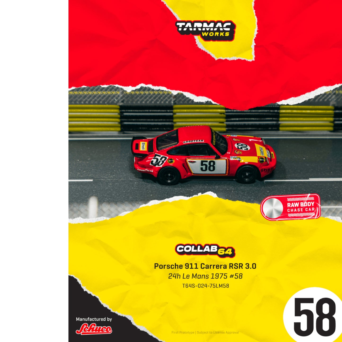 Tarmac Works - Pre-Order - 1975 Porsche 911 Carrera RSR 3.0 #58 24h Le Mans, red - T64S-024-75LM58