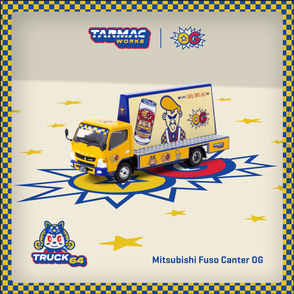 Tarmac Works - Pre-Order - Mitsubishi Fuso Canter OG, yellow/blue - T64T-TL002-OG