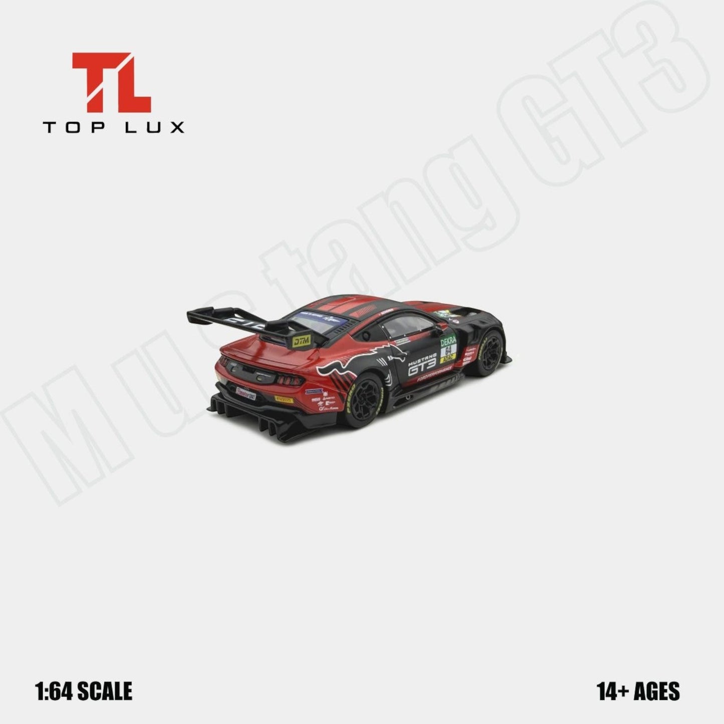 TopLux - Pre-Order - Mustang GT3 - DTM 2025, black-red #64 - TL64-MUS-GT3