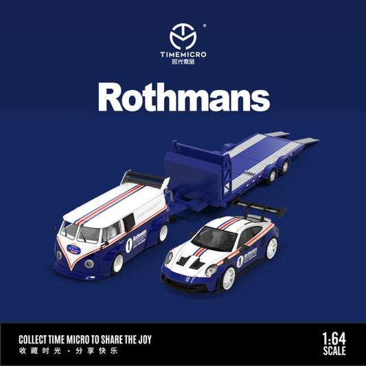 TimeMicro - Pre-Order - Volkswagen T1 Van - Trailer Set mit Porsche 992 GT3 RS, Rothmanns - TM642946-T
