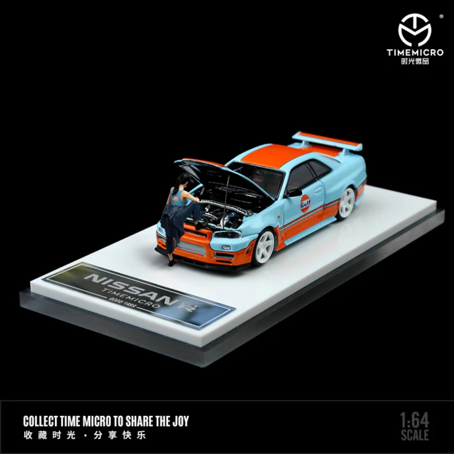 Time Micro - Nissan Skyline GT-R (R34), Gulf with Figure - TM643414-1