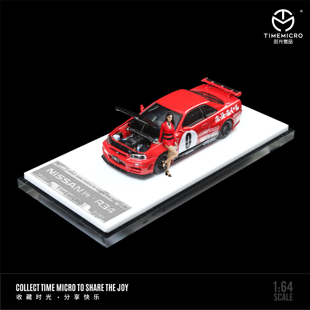 TimeMicro - Pre-Order - Nissan Skyline GTR (R34), Red Paint  mit Figur - TM643431-1