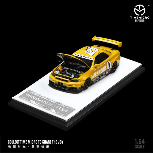 Time Micro - Pre-Order - Nissan Skyline GT-R R34 Pennzoil, yellow - TM643438