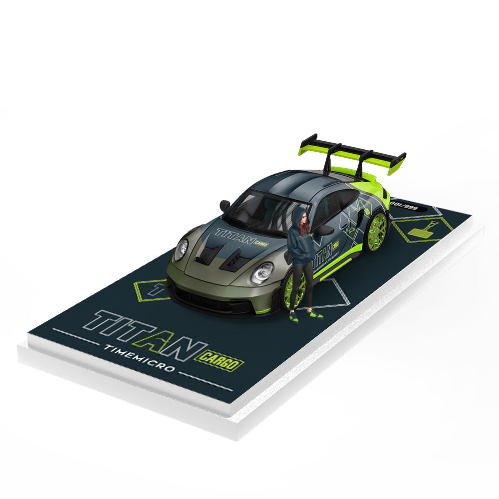 TimeMicro - Pre-Order - Porsche 992 GT3 RS, Titan Cargo mit Figur - TM644639-1