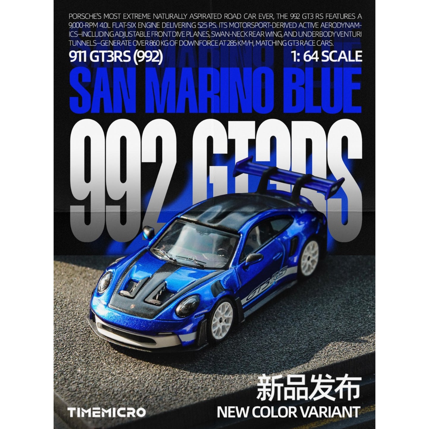TimeMicro - Pre-Orde - Porsche 992 GT3 RS San Marino Blue - TM644643